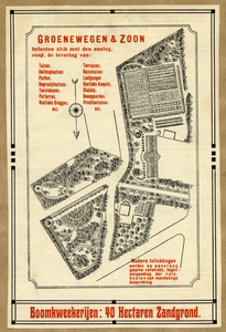 95166 Plattegrond van de kwekerij Linnaeus van de Firma Groenewegen & Zoon aan de Utrechtseweg te De Bilt.